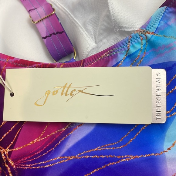 Gottex Swimwear Golden Asymmetric Floral One-Piece Swimsuit Size 12 - Picture 9 of 14